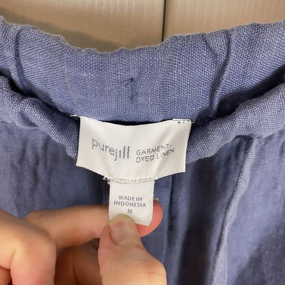 J.Jill Pure Size M Garment Dyed Linen Pants Blue Pull On Lagenlook Straight - Picture 3 of 5